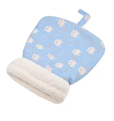Fleece bunny burrow bed with blue bunny print